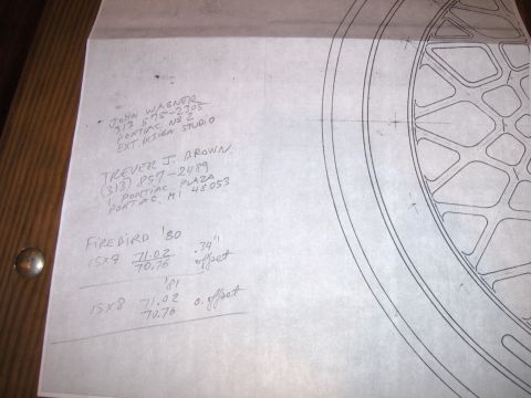 1982 Chevrolet Camaro - Handwritten notes detail Firebird wheel specifications from 1980 and 1981.