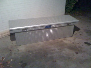 1989 Ford Bronco - Aluminum truck tool box with diamond plate lid and sides.