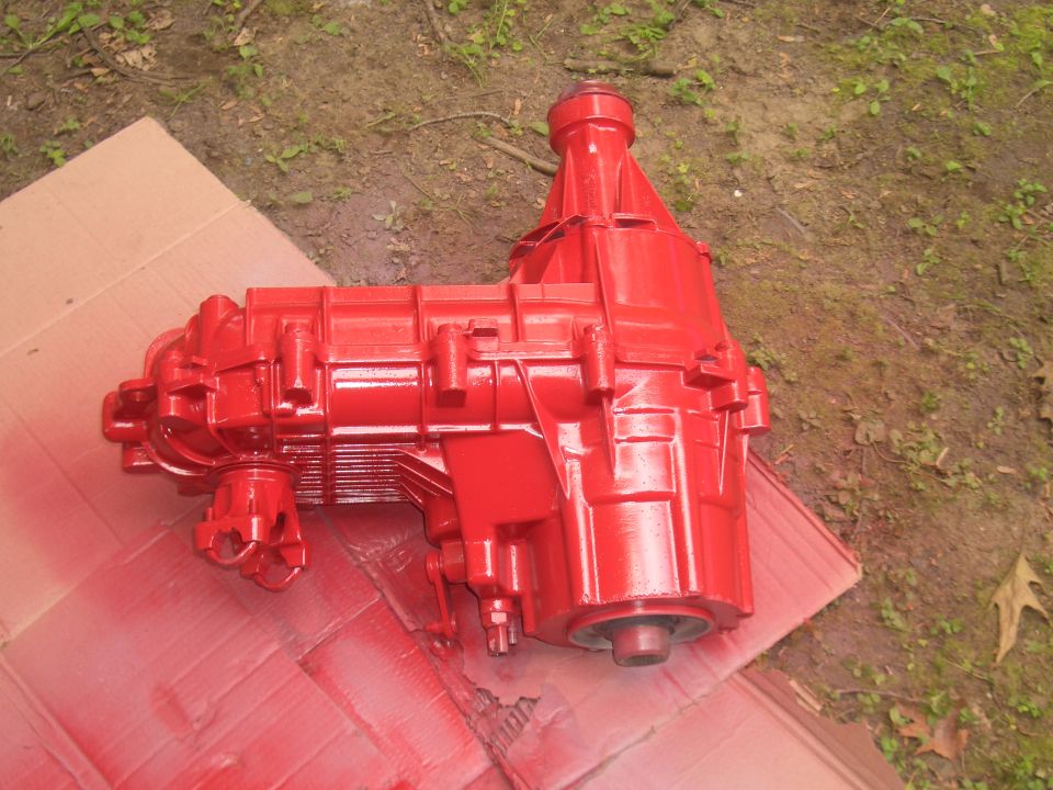Red transfer case on cardboard
