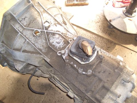 1992 Ford F-150 - A close-up view of a used transmission, showing its mechanical components and wear.