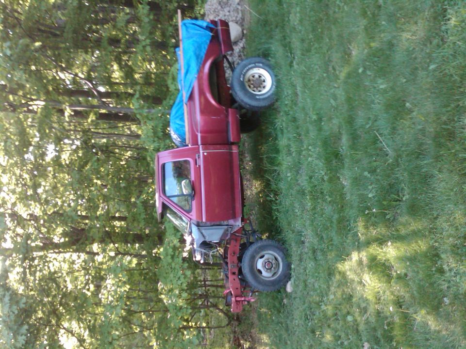 1992 Ford F-150 pickup truck chassis with cab, parked on grass