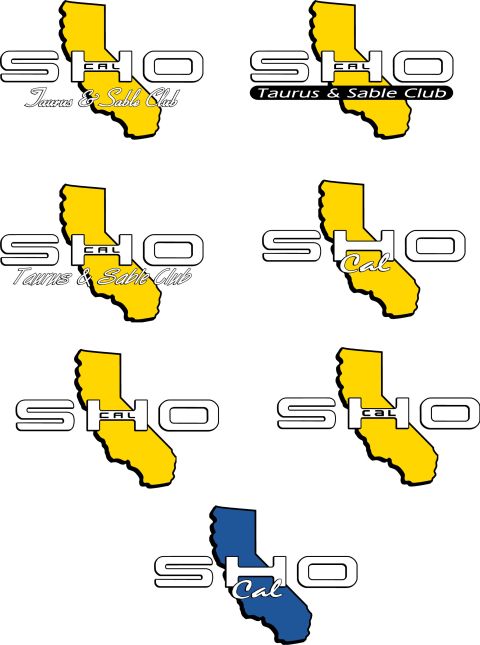 1993 Ford Taurus - This graphic displays multiple variations of the SHO Cal logo, incorporating the outline of California.