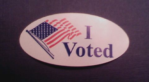 1996 Ford Bronco - Oval sticker with American flag and text that reads 'I Voted'.