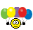 1989 Ford Bronco - A cheerful yellow smiley face is depicted holding a string of five colorful balloons against a white background.
