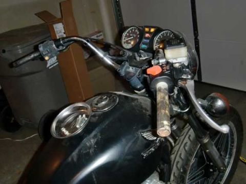 1980 Honda CB750 - Close-up of the handlebars and dashboard of a 1980 Honda CB750 motorcycle.