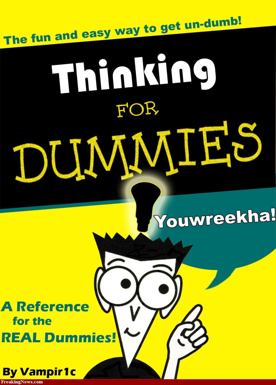 Cover of Thinking FOR DUMMIES book with cartoon character and lightbulb
