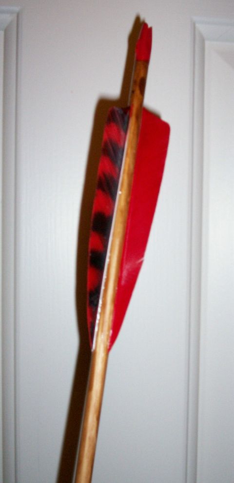 1993 Ford Bronco - This image shows an arrow with red fletching and a red nock against a white background.