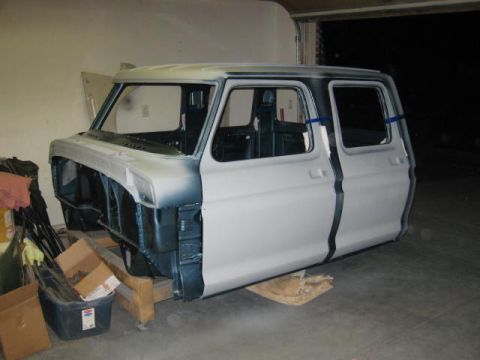 1976 Ford F-250 - This Ford truck cab, likely from the mid-1970s, is undergoing restoration work.