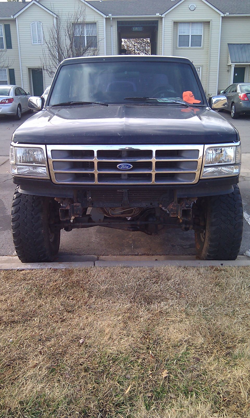 1994 Ford Bronco front view with aftermarket bumper and large tires
