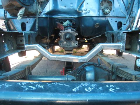 1976 Ford F-250 - Custom exhaust pipe and leaf springs visible on a vehicle frame, with handwritten notes.