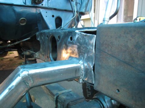 1976 Ford F-250 - Custom fabrication work is visible on the frame of a truck, indicating modifications or repairs.