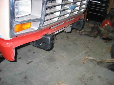 1984 Ford Bronco - Close-up of a Ford Bronco's front end, showing the grille and bumper with visible tow hooks.