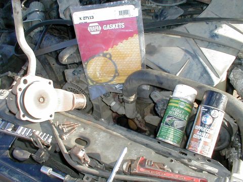 1983 Ford Bronco - Replacing a leaky water pump gasket. I'm a big fan of CopperCoat; not only on the pump's gasket surface (never on the block), but also on t…