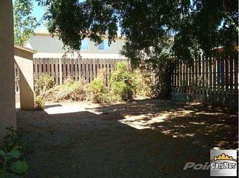 1968 Ford Mustang - A view of a backyard with a wooden fence and overgrown bushes, shaded by trees.