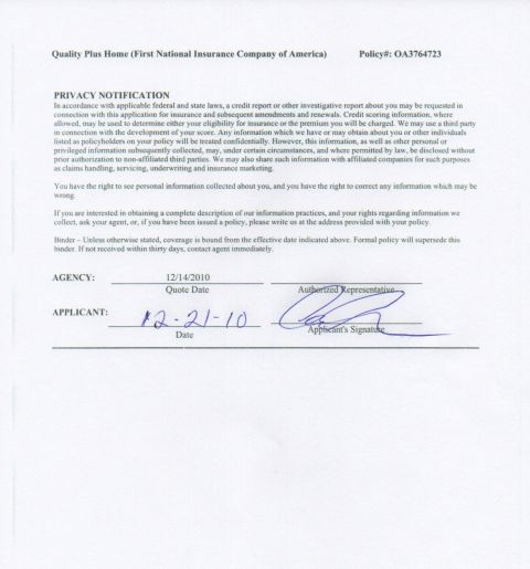 1968 Ford Mustang - signed insurance privacy-notification page, not a vehicle technical document.