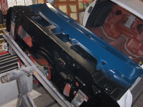 1972 Chevrolet Camaro - Body shell of a 1972 Chevrolet Camaro undergoing restoration in a workshop.