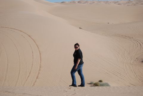 1982 Ford Bronco - A person stands on a sand dune in a desert landscape.