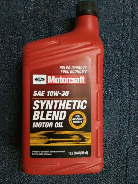 1998 Ford Crown Victoria - Bottle of Motorcraft 10W-30 synthetic blend motor oil, designed and recommended by Ford Motor Company.
