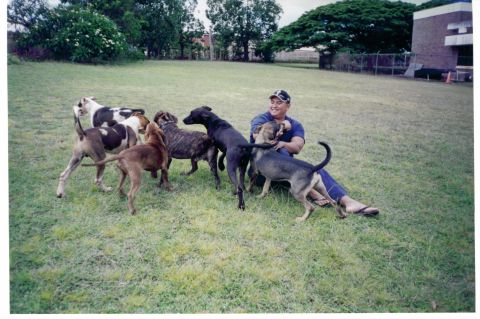 1991 Ford Bronco - Me and Pono horsing around with some of Richards dogs.