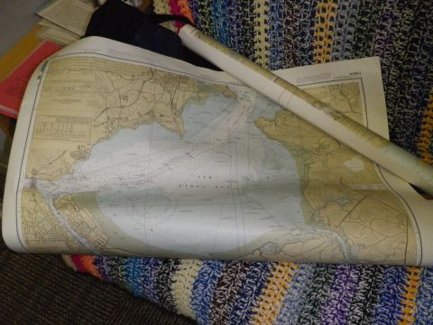 1991 Ford Bronco - A nautical chart of San Pablo Bay is spread out on a colorful blanket.