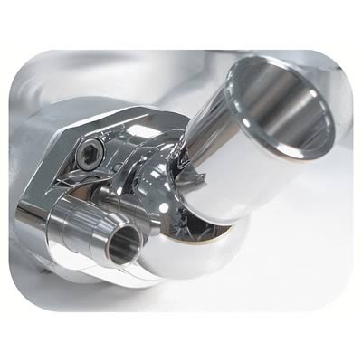 1990 Ford Bronco - Close-up view of a polished chrome exhaust component, likely for an engine modification.