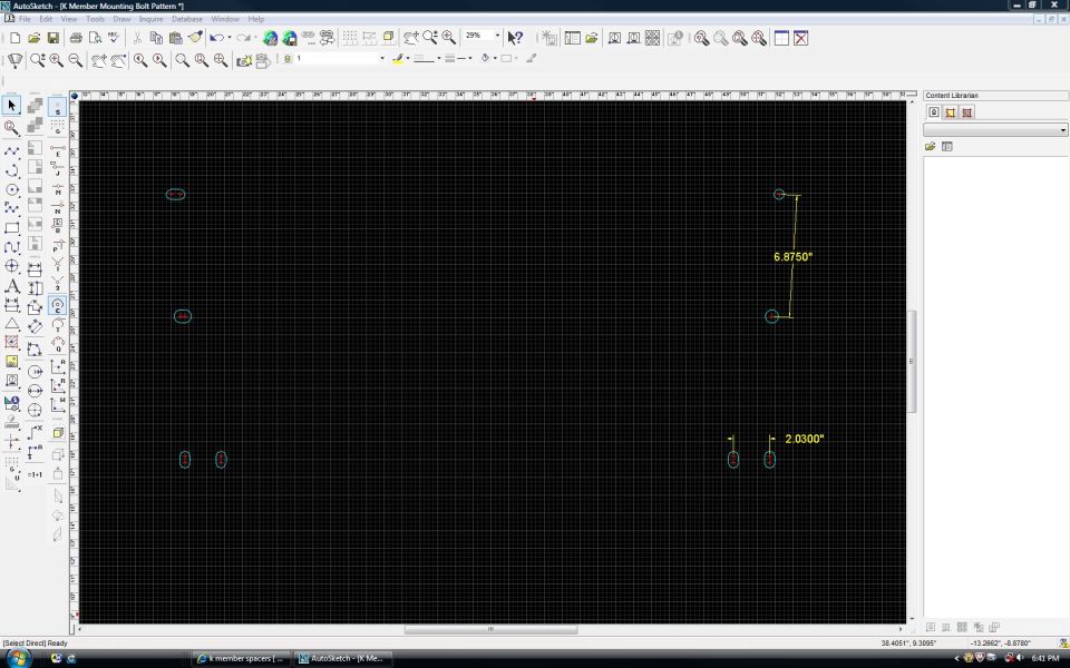 AutoSketch CAD screenshot of a member mounting bolt pattern with a few dimensions