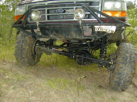 1996 Ford Bronco - This Ford Bronco features a lifted suspension and off-road tires, suggesting it is modified for rough terrain.