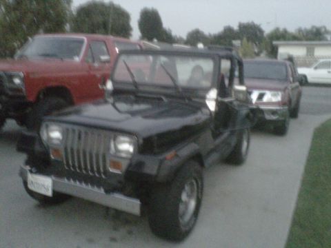 1992 Jeep Wrangler - A black Jeep Wrangler is parked in front of other vehicles on a cloudy day.