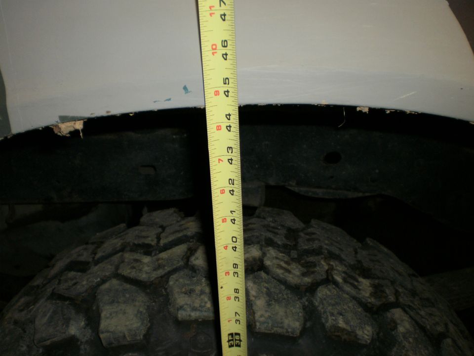 Tape measure against tire and fender well, measuring clearance