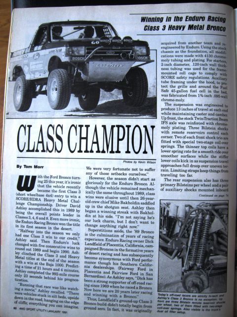 1986 Ford Bronco - This modified Ford Bronco is featured in an article about its racing success.