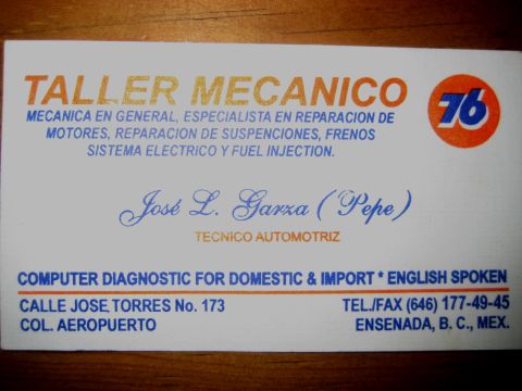 1996 Ford Bronco - Business card for a mechanic shop offering general repairs and computer diagnostics.