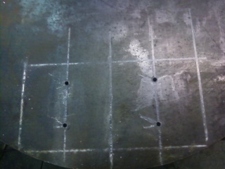 1995 Ford Bronco - Metal plate with scribe lines and drilled holes, possibly a custom part.