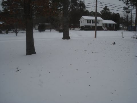 1994 Ford F-350 - A house sits in a yard covered in snow.