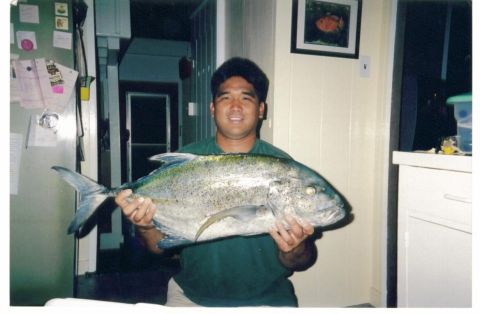 1991 Ford Bronco - My brother in law Ryan Tambalo with his Papio (baby Ulua) caught spearfishing.