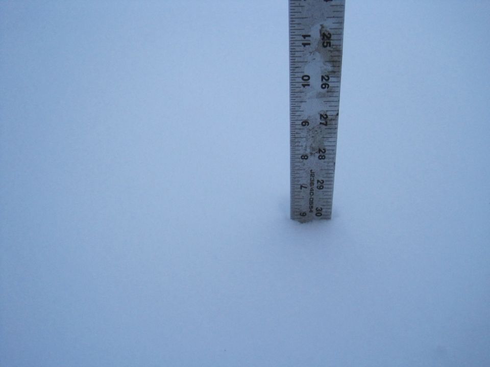 Ruler in snow showing depth measurement