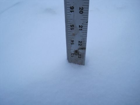 2004 Aston Martin Virage - A ruler is inserted into snow to measure its depth, showing markings up to 23.