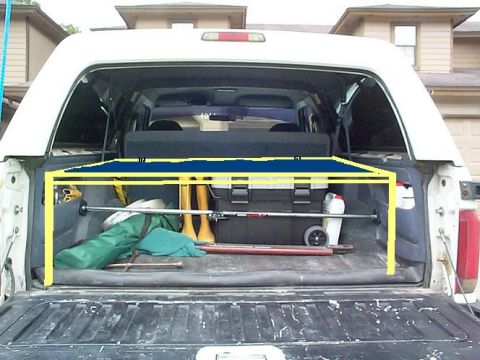 1992 Ford Bronco - Idea for cargo area design, what I think I am going to do is cut a piece of plywood to fit just beneath the cab, then reinforce the bottom…