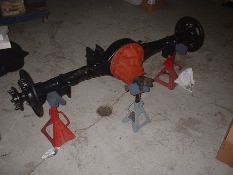 1967 Ford Galaxie - Rear axle assembly on jack stands, ready for installation or repair.