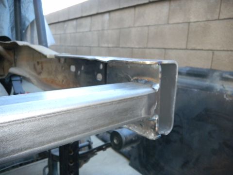 1997 Ford Ranger - Close-up of a welded metal frame section, likely part of a vehicle chassis modification.