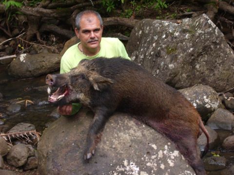 1991 Ford Bronco - Hunter poses with a wild boar he has caught.