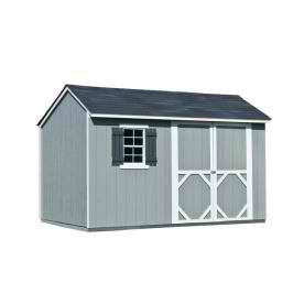 1968 Ford Mustang - A gray shed with a window and decorative double doors is shown in this scene.