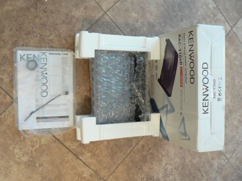 1978 Ford Bronco - Unboxed Kenwood KAC-9104D Class D Mono Power Amplifier, including warranty card and protective packaging.