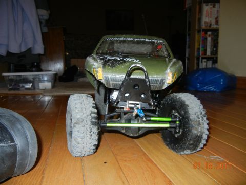 1996 Ford Bronco - This remote control rock crawler has a custom bumper and large off-road tires.