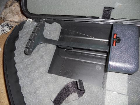 1992 Jeep Cherokee - Tool case with foam padding and a black tool inside. Text on the case reads 'Browning Company'.