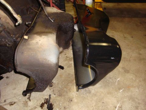 1989 Ford Bronco - A comparison between a used oil pan and a newly painted fender.