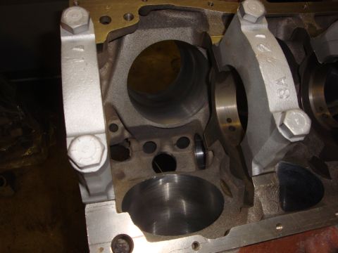 1989 Ford Bronco - Close-up view of an engine block's internal components, including connecting rod caps.