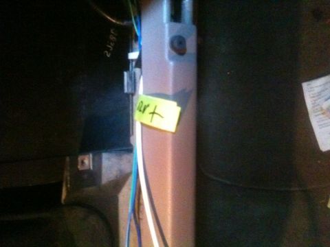 1993 Ford Bronco - Close-up of interior wiring with a handwritten note attached.
