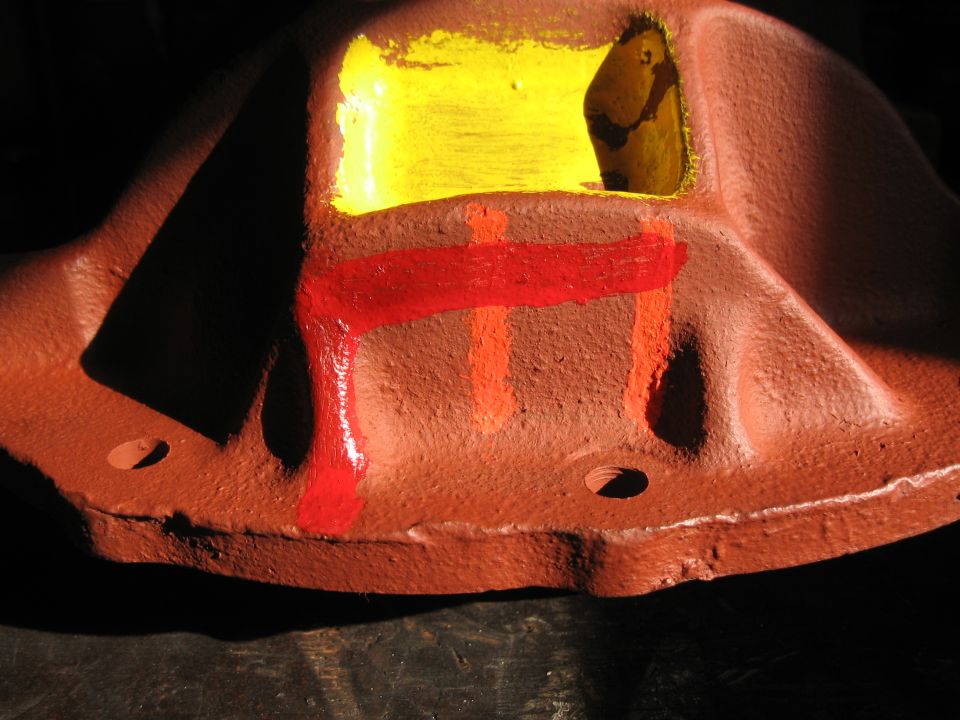 Red and orange painted differential housing