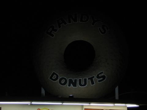 2010 Dodge Challenger - Iconic Randy's Donuts sign, a landmark for many.