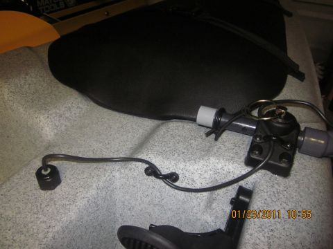 1953 Ford Mainline - A close-up view of a kayak's interior shows a black seat and various plumbing components, with a timestamp indicating January 23, 2011.